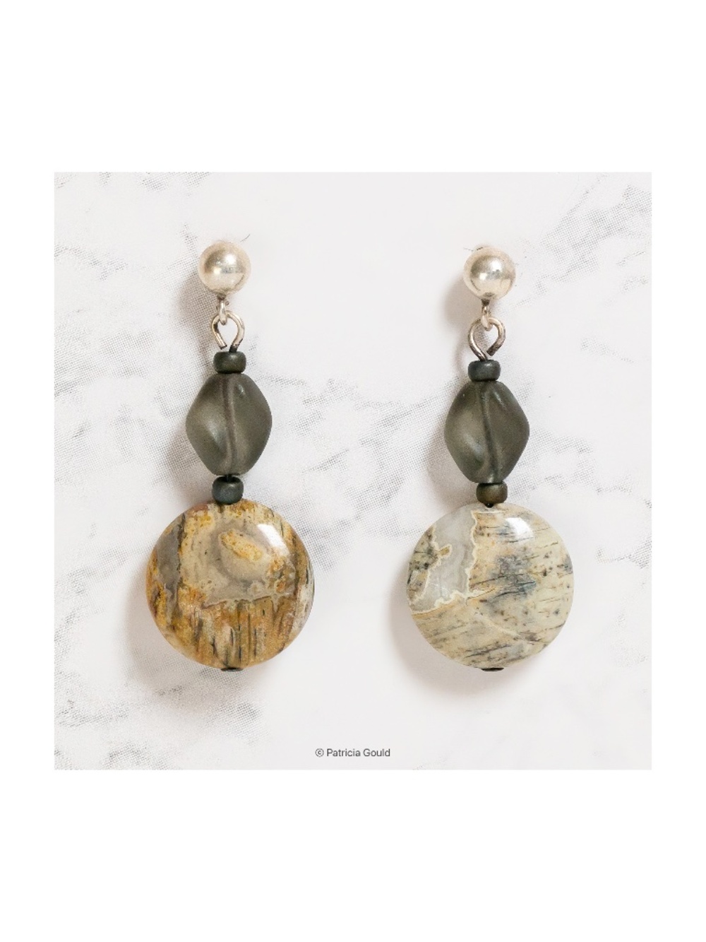 New - EA55 - Handmade Picture Jasper beaded earrings - one of a kind